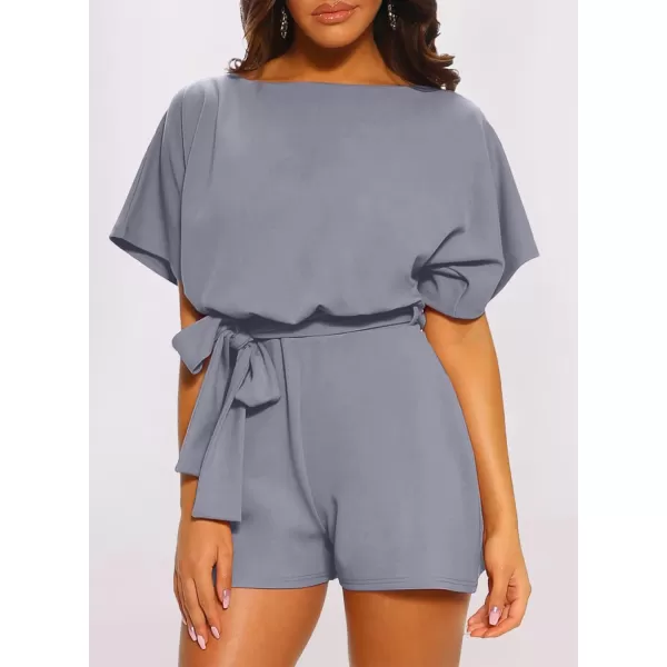 Happy Sailed Women Casual Loose Short Sleeve Belted Wide Leg Short Pants Romper Jumpsuits