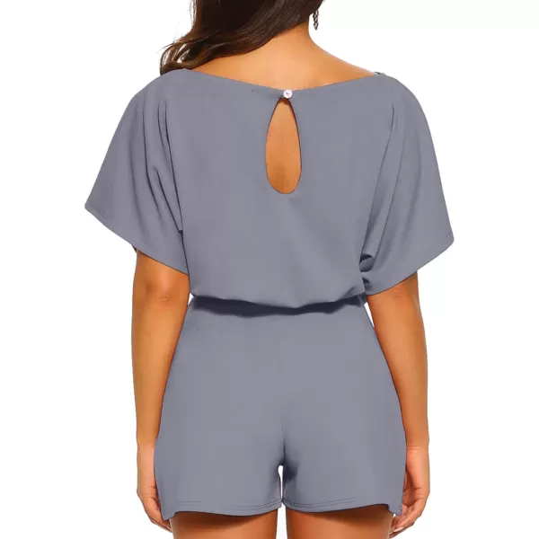 Happy Sailed Women Casual Loose Short Sleeve Belted Wide Leg Short Pants Romper Jumpsuits