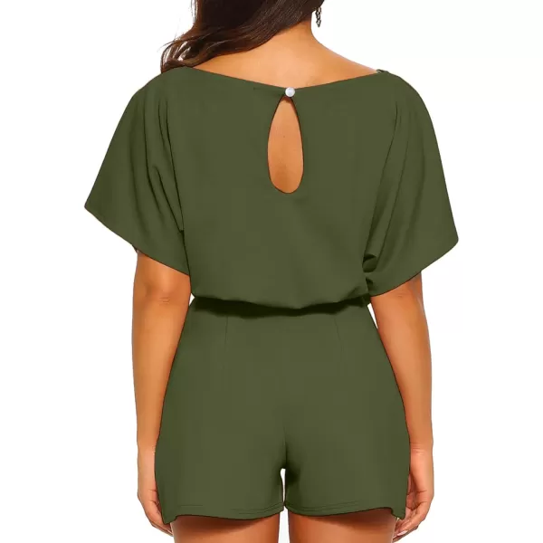 Happy Sailed Women Casual Loose Short Sleeve Belted Wide Leg Short Pants Romper Jumpsuits