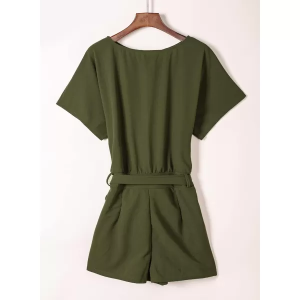 Happy Sailed Women Casual Loose Short Sleeve Belted Wide Leg Short Pants Romper Jumpsuits