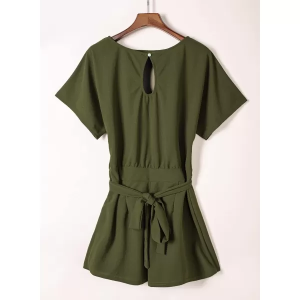 Happy Sailed Women Casual Loose Short Sleeve Belted Wide Leg Short Pants Romper Jumpsuits