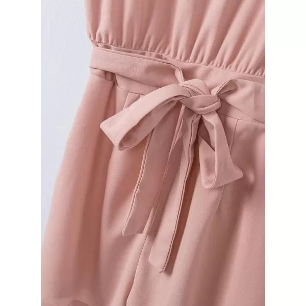 Happy Sailed Women Casual Loose Short Sleeve Belted Wide Leg Short Pants Romper Jumpsuits