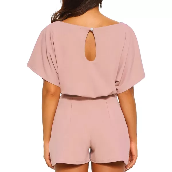 Happy Sailed Women Casual Loose Short Sleeve Belted Wide Leg Short Pants Romper Jumpsuits