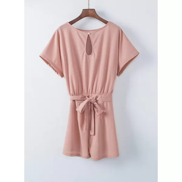 Happy Sailed Women Casual Loose Short Sleeve Belted Wide Leg Short Pants Romper Jumpsuits
