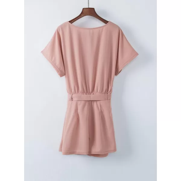 Happy Sailed Women Casual Loose Short Sleeve Belted Wide Leg Short Pants Romper Jumpsuits