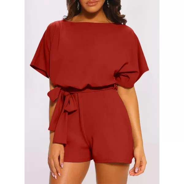 Happy Sailed Women Casual Loose Short Sleeve Belted Wide Leg Short Pants Romper Jumpsuits