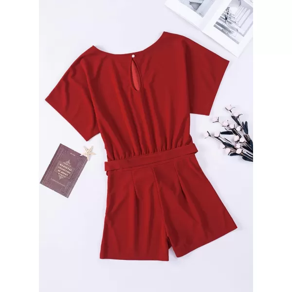 Happy Sailed Women Casual Loose Short Sleeve Belted Wide Leg Short Pants Romper Jumpsuits
