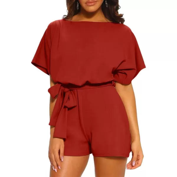 Happy Sailed Women Casual Loose Short Sleeve Belted Wide Leg Short Pants Romper Jumpsuits