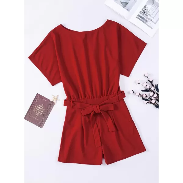 Happy Sailed Women Casual Loose Short Sleeve Belted Wide Leg Short Pants Romper Jumpsuits