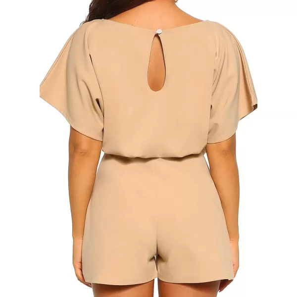 Happy Sailed Women Casual Loose Short Sleeve Belted Wide Leg Short Pants Romper Jumpsuits