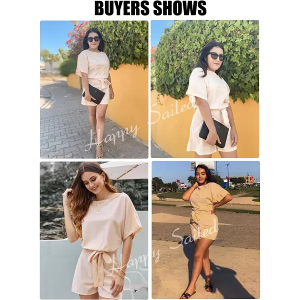 Happy Sailed Women Casual Loose Short Sleeve Belted Wide Leg Short Pants Romper Jumpsuits