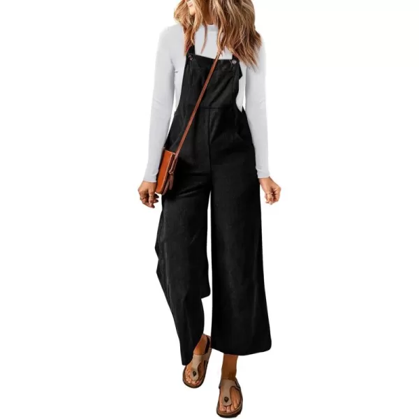 Happy Sailed Women Corduroy Overalls Casual Loose Sleeveless Adjustable Strap Wide Leg Jumpsuits with Pockets