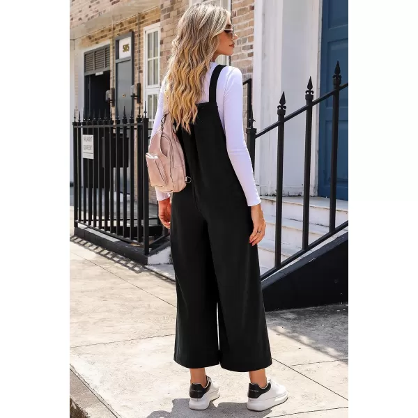 Happy Sailed Women Corduroy Overalls Casual Loose Sleeveless Adjustable Strap Wide Leg Jumpsuits with Pockets