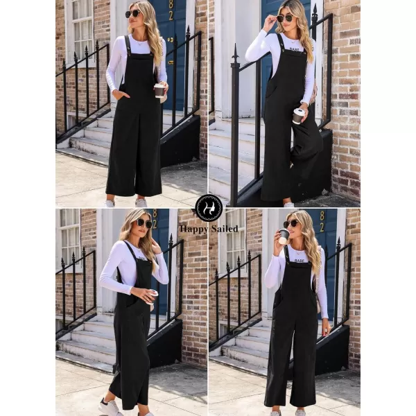 Happy Sailed Women Corduroy Overalls Casual Loose Sleeveless Adjustable Strap Wide Leg Jumpsuits with Pockets