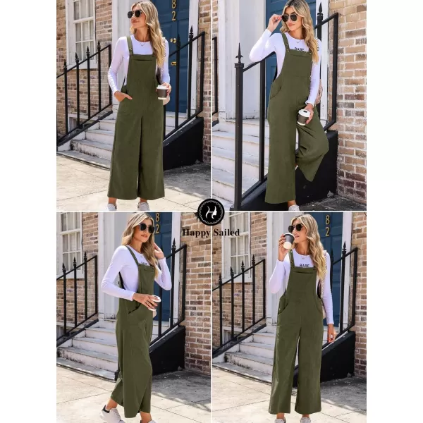 Happy Sailed Women Corduroy Overalls Casual Loose Sleeveless Adjustable Strap Wide Leg Jumpsuits with Pockets