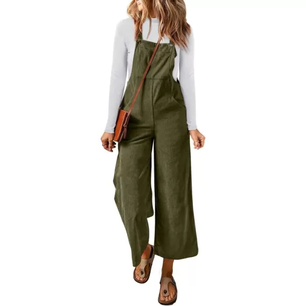 Happy Sailed Women Corduroy Overalls Casual Loose Sleeveless Adjustable Strap Wide Leg Jumpsuits with Pockets