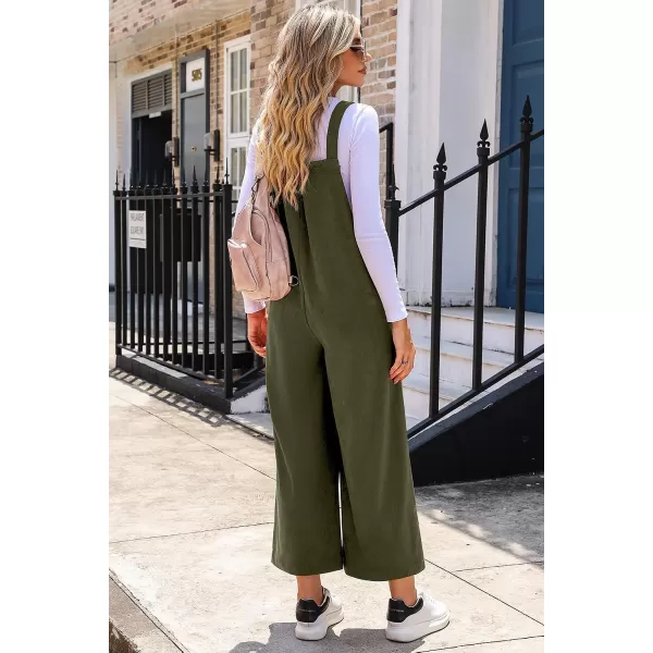 Happy Sailed Women Corduroy Overalls Casual Loose Sleeveless Adjustable Strap Wide Leg Jumpsuits with Pockets