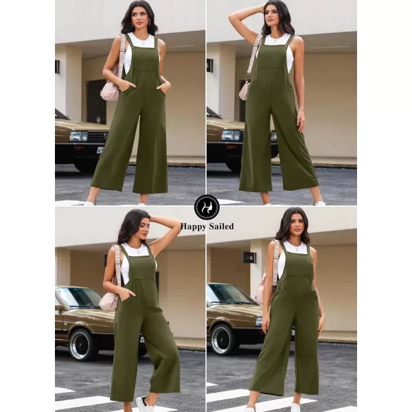 Happy Sailed Women Corduroy Overalls Casual Loose Sleeveless Adjustable Strap Wide Leg Jumpsuits with Pockets