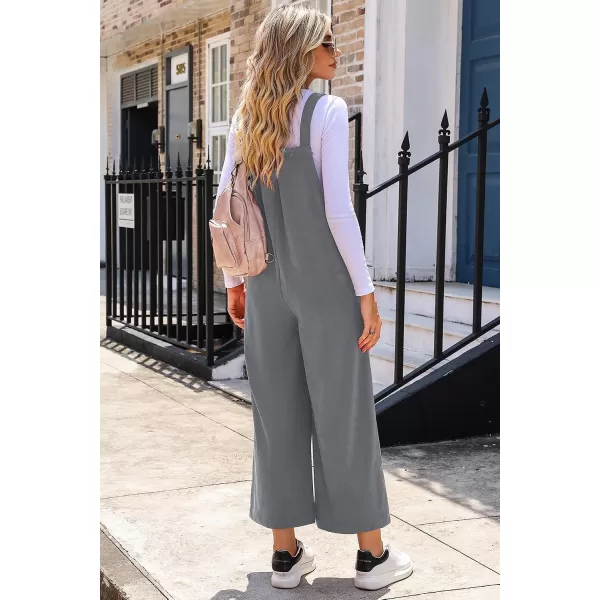 Happy Sailed Women Corduroy Overalls Casual Loose Sleeveless Adjustable Strap Wide Leg Jumpsuits with Pockets