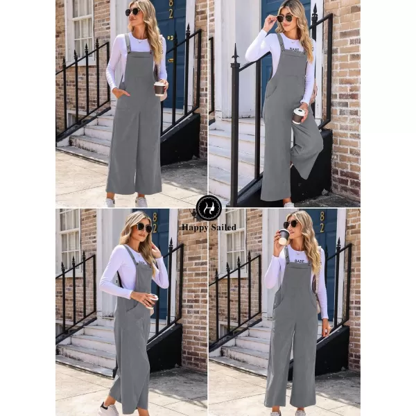 Happy Sailed Women Corduroy Overalls Casual Loose Sleeveless Adjustable Strap Wide Leg Jumpsuits with Pockets