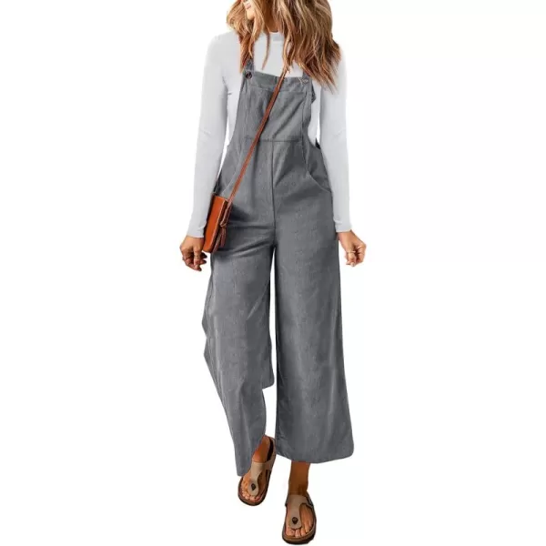 Happy Sailed Women Corduroy Overalls Casual Loose Sleeveless Adjustable Strap Wide Leg Jumpsuits with Pockets
