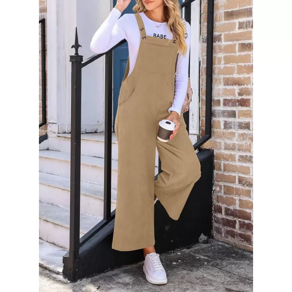 Happy Sailed Women Corduroy Overalls Casual Loose Sleeveless Adjustable Strap Wide Leg Jumpsuits with Pockets