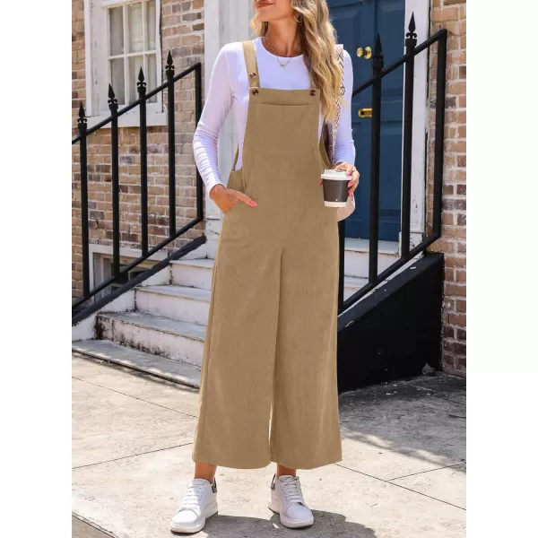 Happy Sailed Women Corduroy Overalls Casual Loose Sleeveless Adjustable Strap Wide Leg Jumpsuits with Pockets