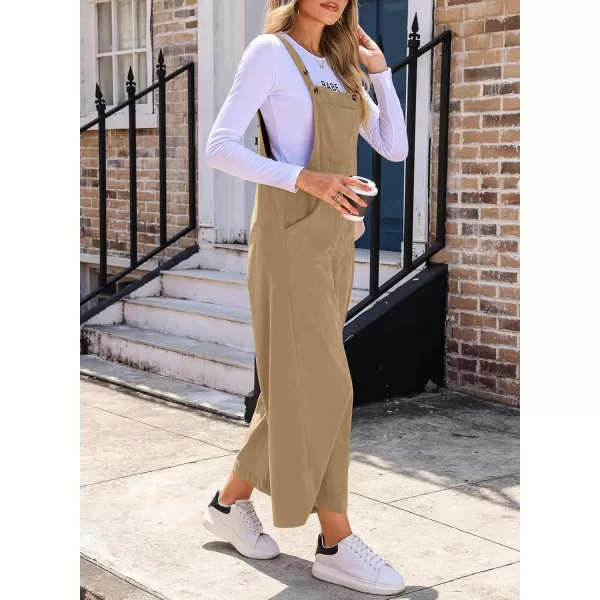Happy Sailed Women Corduroy Overalls Casual Loose Sleeveless Adjustable Strap Wide Leg Jumpsuits with Pockets