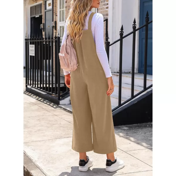 Happy Sailed Women Corduroy Overalls Casual Loose Sleeveless Adjustable Strap Wide Leg Jumpsuits with Pockets