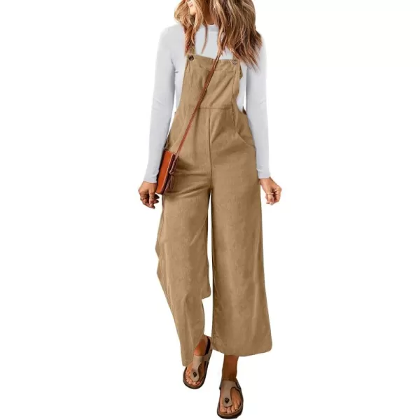 Happy Sailed Women Corduroy Overalls Casual Loose Sleeveless Adjustable Strap Wide Leg Jumpsuits with Pockets