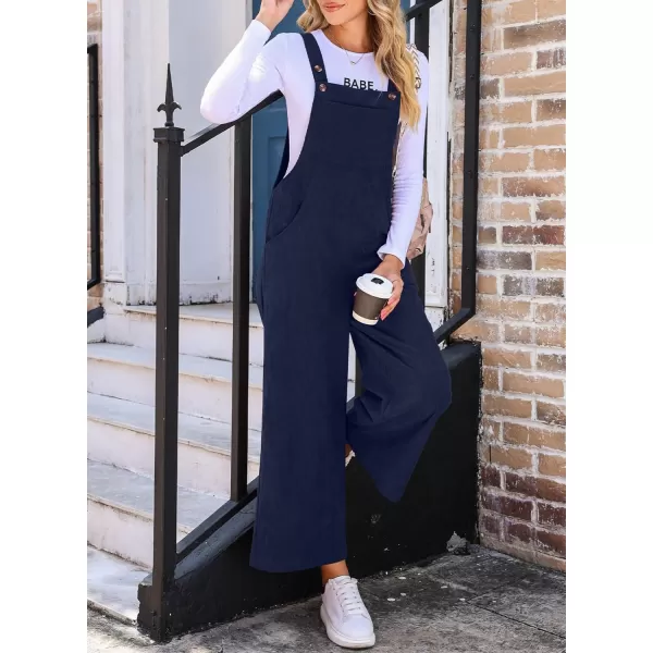 Happy Sailed Women Corduroy Overalls Casual Loose Sleeveless Adjustable Strap Wide Leg Jumpsuits with Pockets