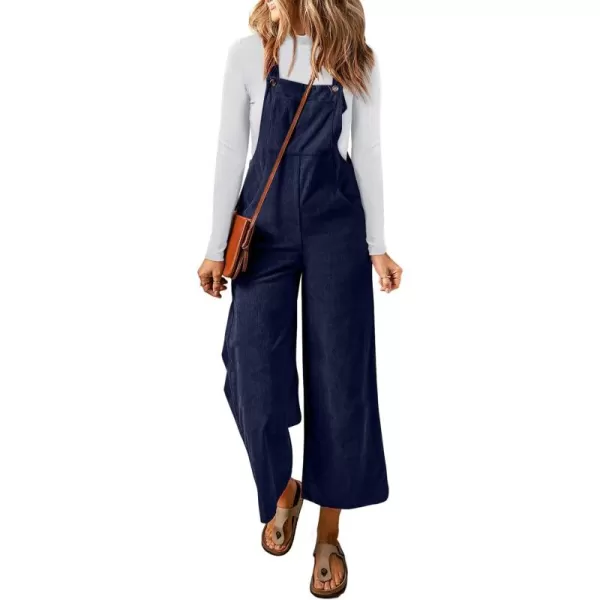 Happy Sailed Women Corduroy Overalls Casual Loose Sleeveless Adjustable Strap Wide Leg Jumpsuits with Pockets