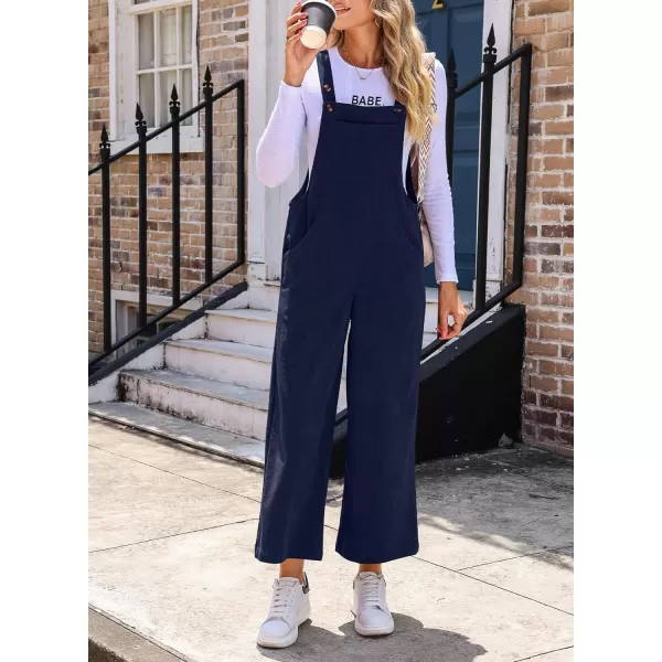 Happy Sailed Women Corduroy Overalls Casual Loose Sleeveless Adjustable Strap Wide Leg Jumpsuits with Pockets
