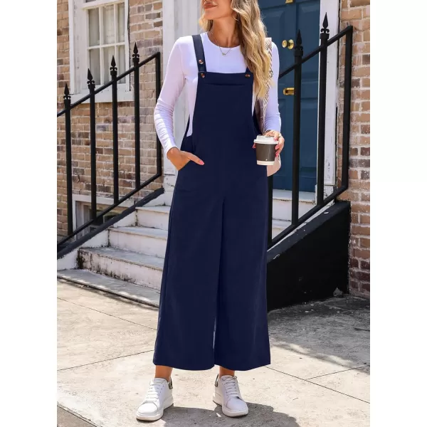 Happy Sailed Women Corduroy Overalls Casual Loose Sleeveless Adjustable Strap Wide Leg Jumpsuits with Pockets