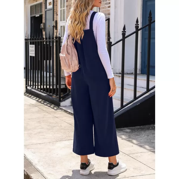 Happy Sailed Women Corduroy Overalls Casual Loose Sleeveless Adjustable Strap Wide Leg Jumpsuits with Pockets