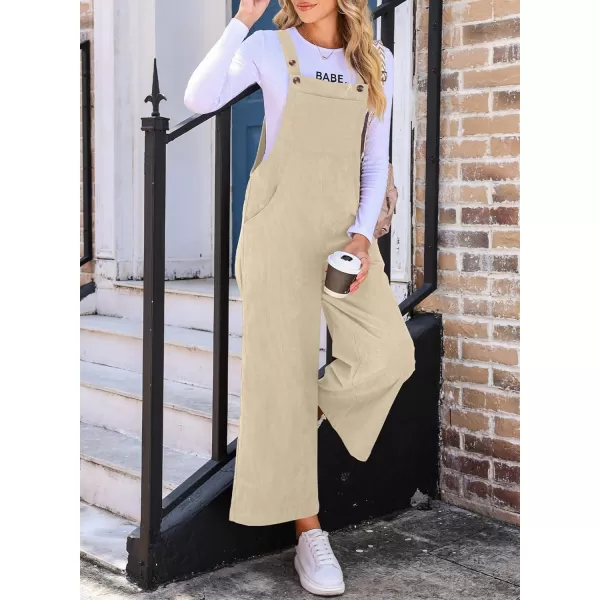 Happy Sailed Women Corduroy Overalls Casual Loose Sleeveless Adjustable Strap Wide Leg Jumpsuits with Pockets