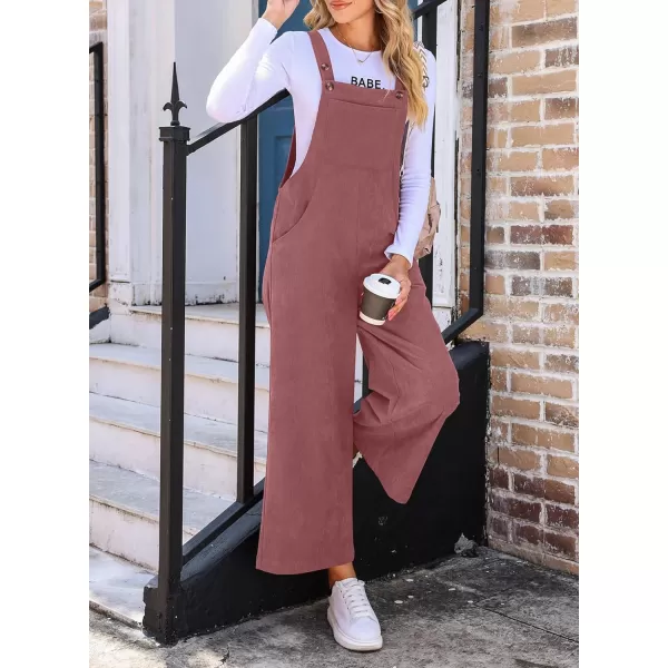 Happy Sailed Women Corduroy Overalls Casual Loose Sleeveless Adjustable Strap Wide Leg Jumpsuits with Pockets