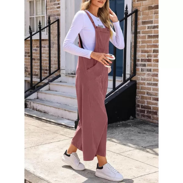Happy Sailed Women Corduroy Overalls Casual Loose Sleeveless Adjustable Strap Wide Leg Jumpsuits with Pockets