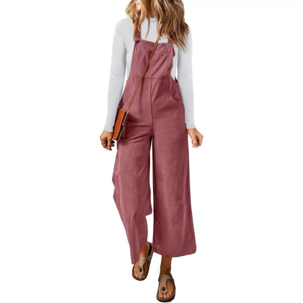 Happy Sailed Women Corduroy Overalls Casual Loose Sleeveless Adjustable Strap Wide Leg Jumpsuits with Pockets