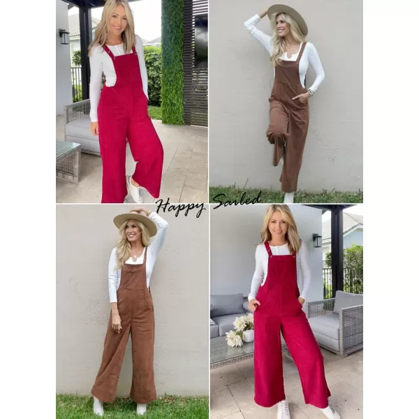 Happy Sailed Women Corduroy Overalls Casual Loose Sleeveless Adjustable Strap Wide Leg Jumpsuits with Pockets
