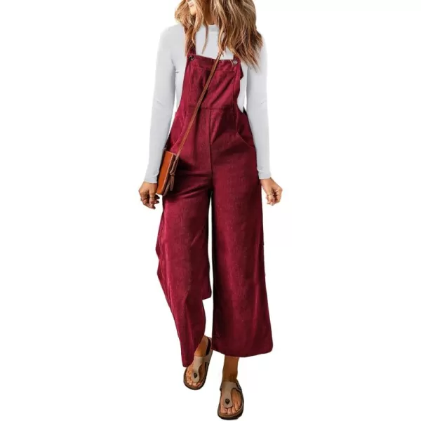 Happy Sailed Women Corduroy Overalls Casual Loose Sleeveless Adjustable Strap Wide Leg Jumpsuits with Pockets