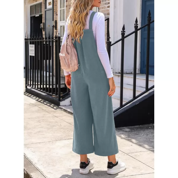 Happy Sailed Women Corduroy Overalls Casual Loose Sleeveless Adjustable Strap Wide Leg Jumpsuits with Pockets