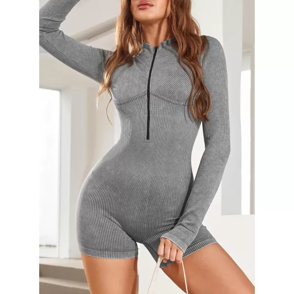 Happy Sailed Women Front Zipper Jumpsuits One Piece Ribbed Bodycon Short Jumpsuit Romper Long Sleeve Tracksuits Sport Outfits