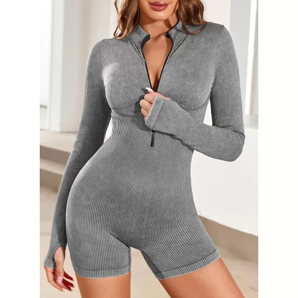Happy Sailed Women Front Zipper Jumpsuits One Piece Ribbed Bodycon Short Jumpsuit Romper Long Sleeve Tracksuits Sport Outfits