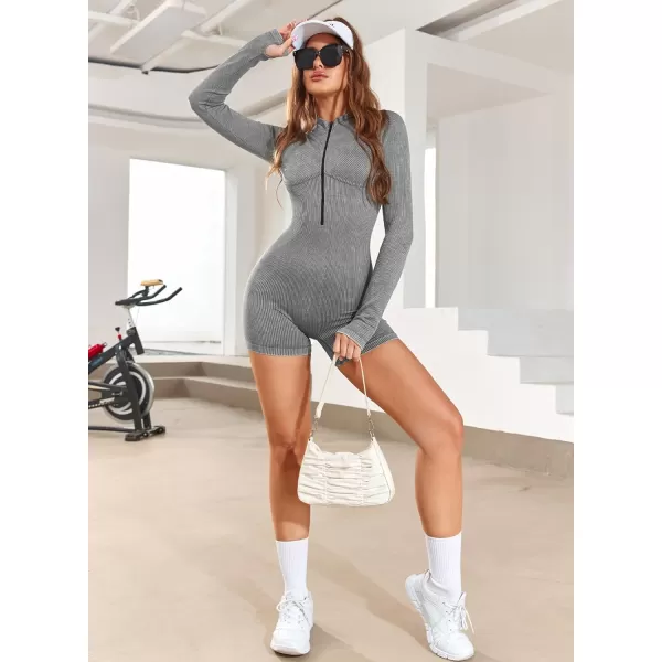 Happy Sailed Women Front Zipper Jumpsuits One Piece Ribbed Bodycon Short Jumpsuit Romper Long Sleeve Tracksuits Sport Outfits