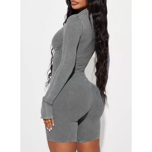 Happy Sailed Women Front Zipper Jumpsuits One Piece Ribbed Bodycon Short Jumpsuit Romper Long Sleeve Tracksuits Sport Outfits
