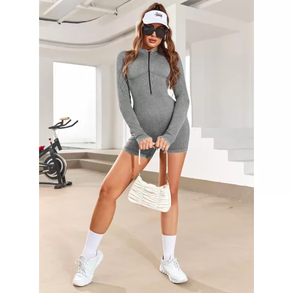 Happy Sailed Women Front Zipper Jumpsuits One Piece Ribbed Bodycon Short Jumpsuit Romper Long Sleeve Tracksuits Sport Outfits