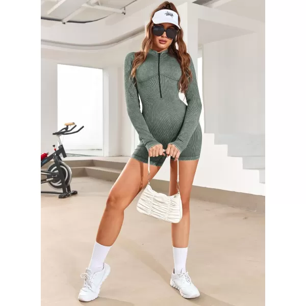 Happy Sailed Women Front Zipper Jumpsuits One Piece Ribbed Bodycon Short Jumpsuit Romper Long Sleeve Tracksuits Sport Outfits