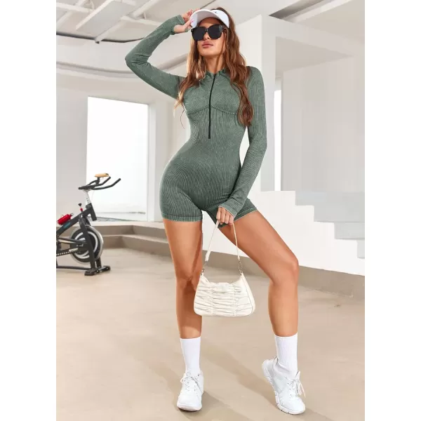 Happy Sailed Women Front Zipper Jumpsuits One Piece Ribbed Bodycon Short Jumpsuit Romper Long Sleeve Tracksuits Sport Outfits