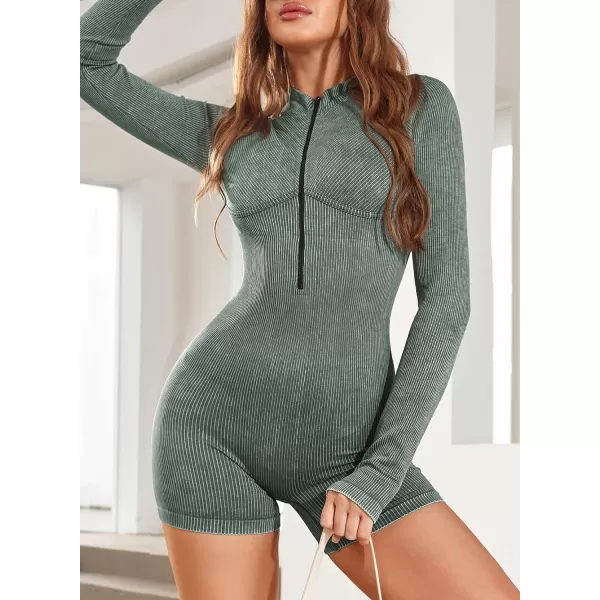 Happy Sailed Women Front Zipper Jumpsuits One Piece Ribbed Bodycon Short Jumpsuit Romper Long Sleeve Tracksuits Sport Outfits